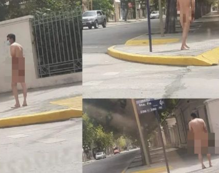 Un hombre caminaba desnudo y con su cubreboca puesto 