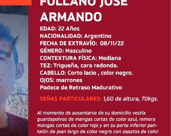 Buscan desesperadamente a un muchacho con discapacidad cognitiva