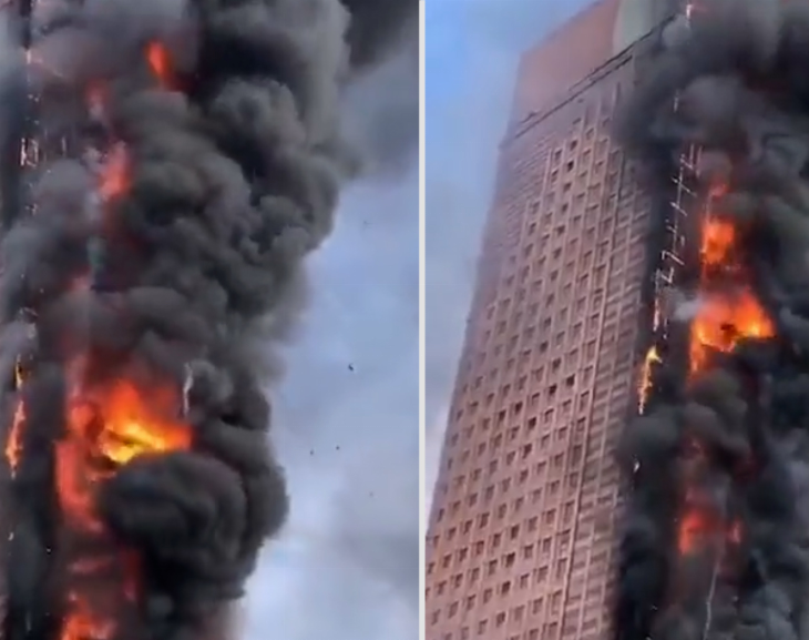 Una torre de China de 200 metros de altura se incendió y se quemaron decenas de pisos
