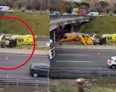 Se estrelló un en helicóptero en plena autopista en Madrid