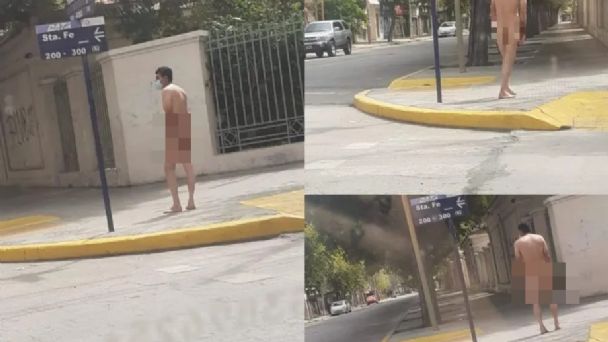Un hombre caminaba desnudo y con su cubreboca puesto