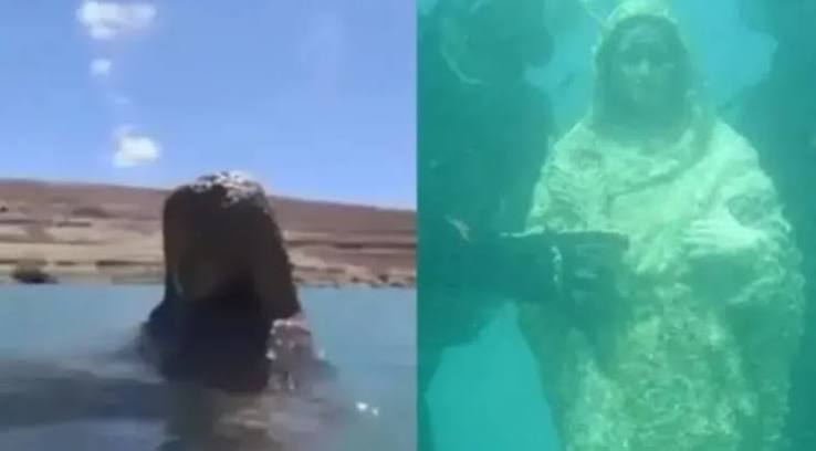 La Virgen que suele estar bajo el agua quedó al descubierto por la bajante de un dique