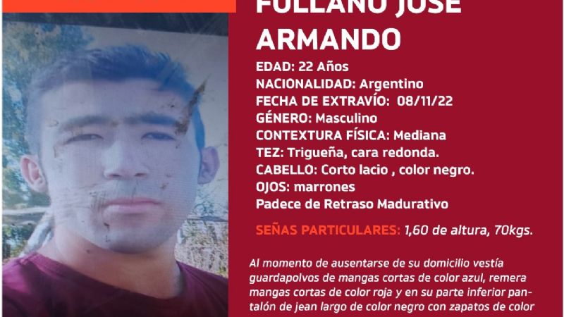 Buscan desesperadamente a un muchacho con discapacidad cognitiva