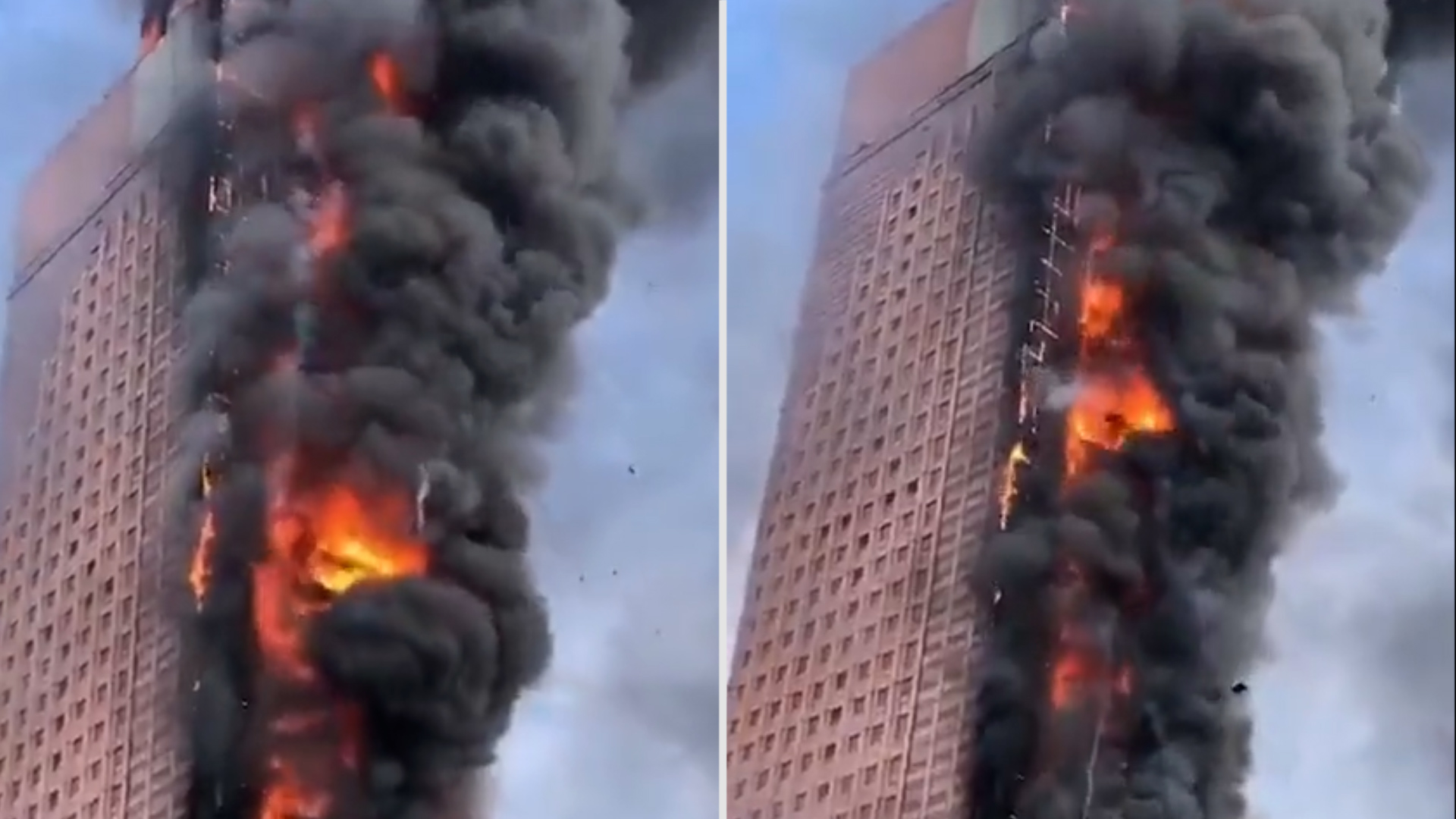 Una torre de China de 200 metros de altura se incendió y se quemaron decenas de pisos