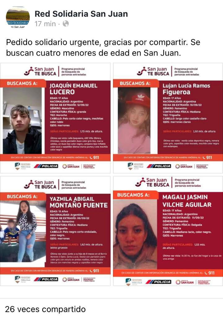 Alarma suicidio: en San Juan la policía busca a cuatro jóvenes desaparecidos