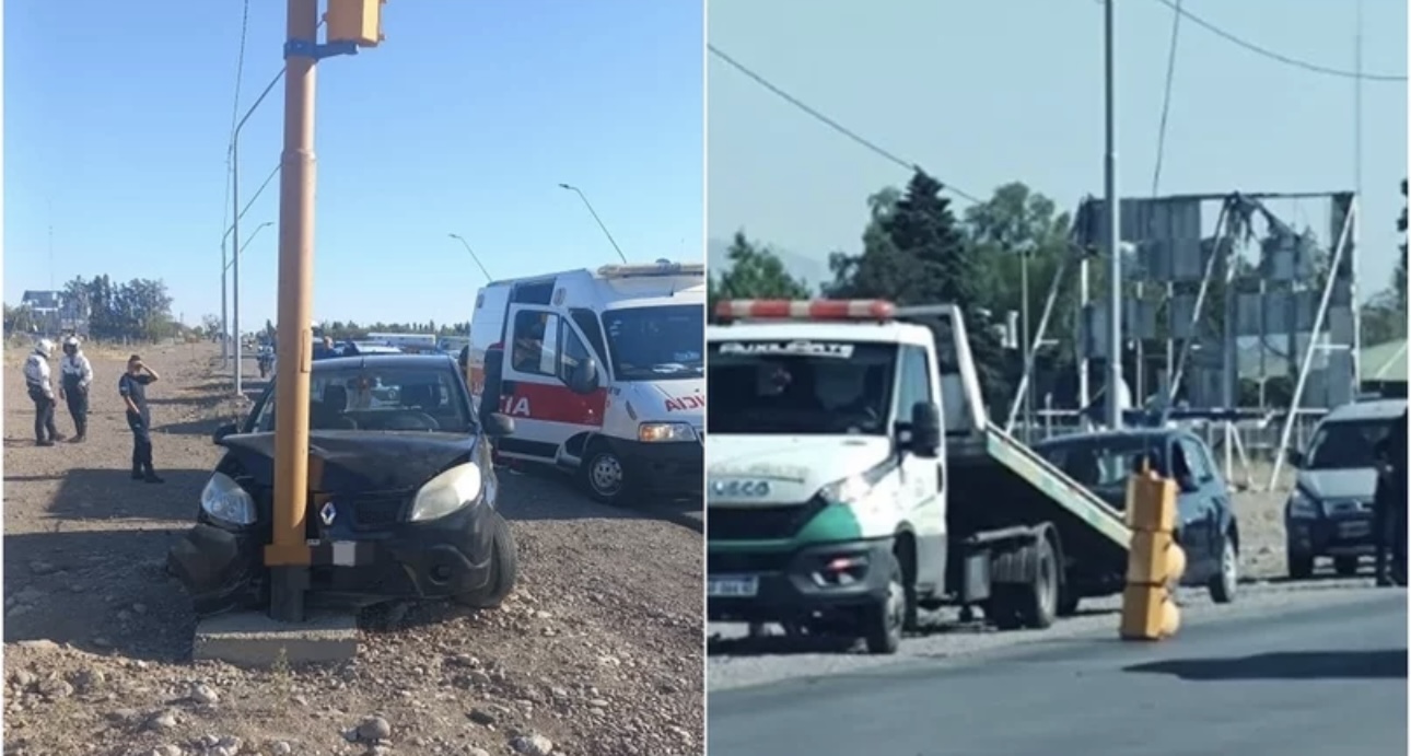 Un auto descolgó un semáforo por un choque 